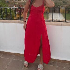 Red linen dress Zara